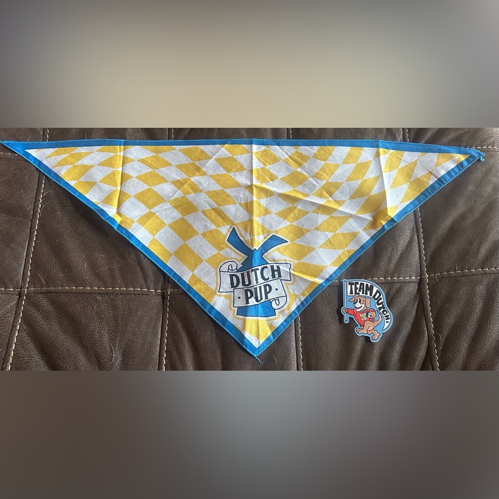 Dutch Bros Dutch Pup Yellow and White Checkered Bandana & Sticker
